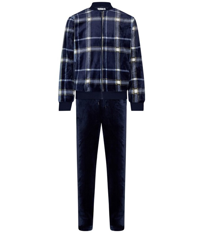 trendy warm flannel fleece home suit with zip 'cool checks'