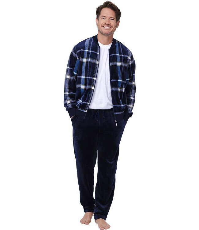 Trendy warm huispak met ritssluiting van flanel-fleece 'cool checks'