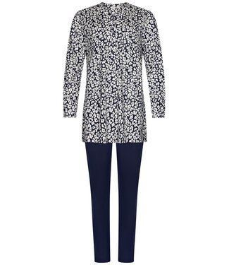 Pastunette Premium Donkerblauwe, katoen-modal dames pyjama met knopen 'little flowers'