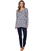 Donkerblauwe, katoen-modal dames pyjama met knopen 'little flowers'