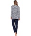 Donkerblauwe, katoen-modal dames pyjama met knopen 'little flowers'