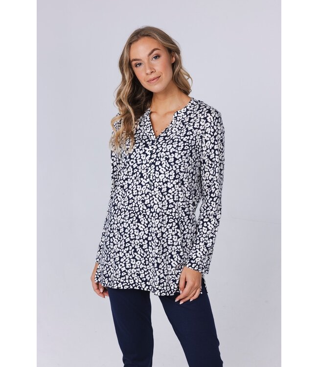 midnight blue cotton-modal pyjama with buttons 'little flowers'