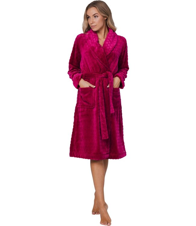soft flannel fleece red wrap-over morninggown 'dotty circles'
