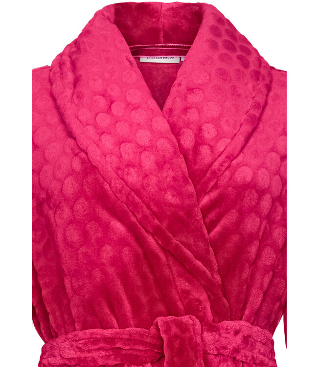 Rode, overslag ochtendjas van zachte flanel fleece 'dotty circles'