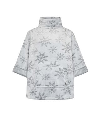 Rebelle Zachte flanel-fleece poncho van reliëfstof 'silver snowflakes'