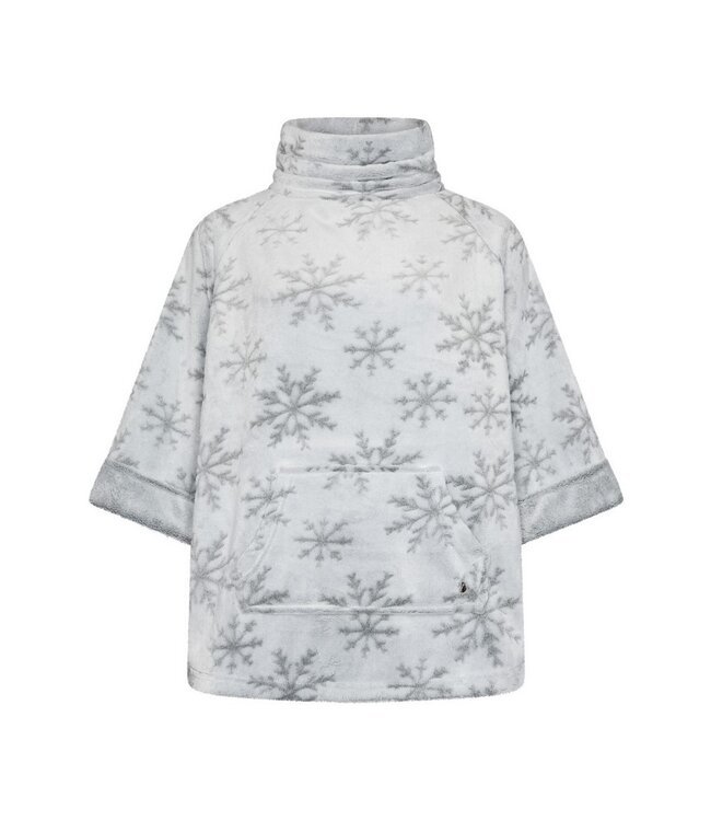 Zachte flanel-fleece poncho van reliëfstof 'silver snowflakes'