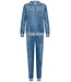 Pastunette Blauw velours huis- loungepak voor dames met rits 'velvet blue stripes'