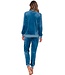 Blauw velours huis- loungepak voor dames met rits 'velvet blue stripes'