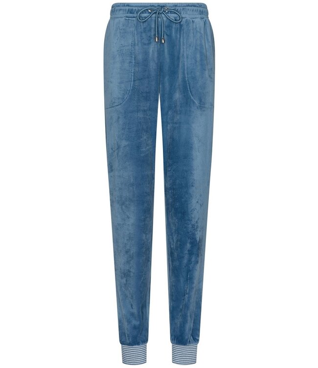 ladies blue velvet home-lounge suit with zip 'velvet blue stripes'