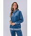 Blauw velours huis- loungepak voor dames met rits 'velvet blue stripes'