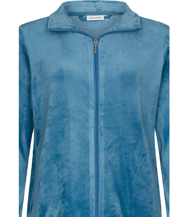 ladies blue velvet home-lounge suit with zip 'velvet blue stripes'