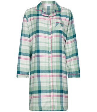 Pastunette Doorknoop dames nachthemd met lange mouwen van katoenflanel 'cool mint checks'