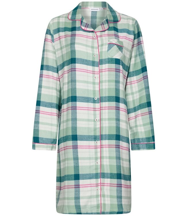 ladies long sleeve, full button, cotton flannel nightdress 'cool mint checks'