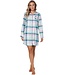 Doorknoop dames nachthemd met lange mouwen van katoenflanel 'cool mint checks'