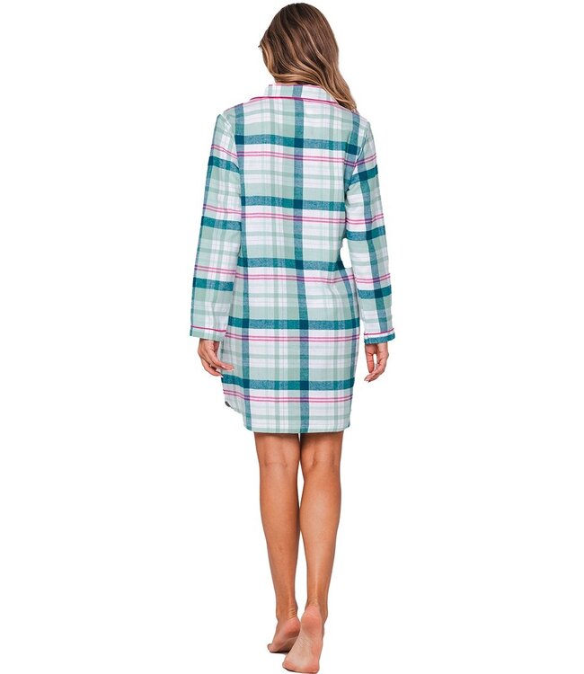ladies long sleeve, full button, cotton flannel nightdress 'cool mint checks'