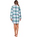 Doorknoop dames nachthemd met lange mouwen van katoenflanel 'cool mint checks'