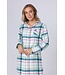 Doorknoop dames nachthemd met lange mouwen van katoenflanel 'cool mint checks'