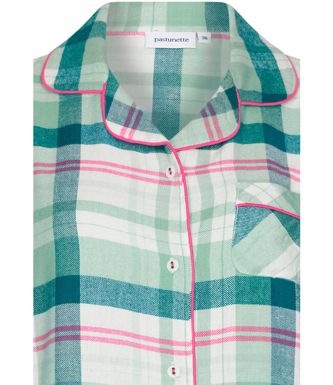 ladies long sleeve, full button, cotton flannel nightdress 'cool mint checks'