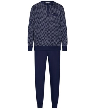 Pastunette for Men Heren pyjamaset van biologische katoen met lange mouwen en knopen 'brick blocks'