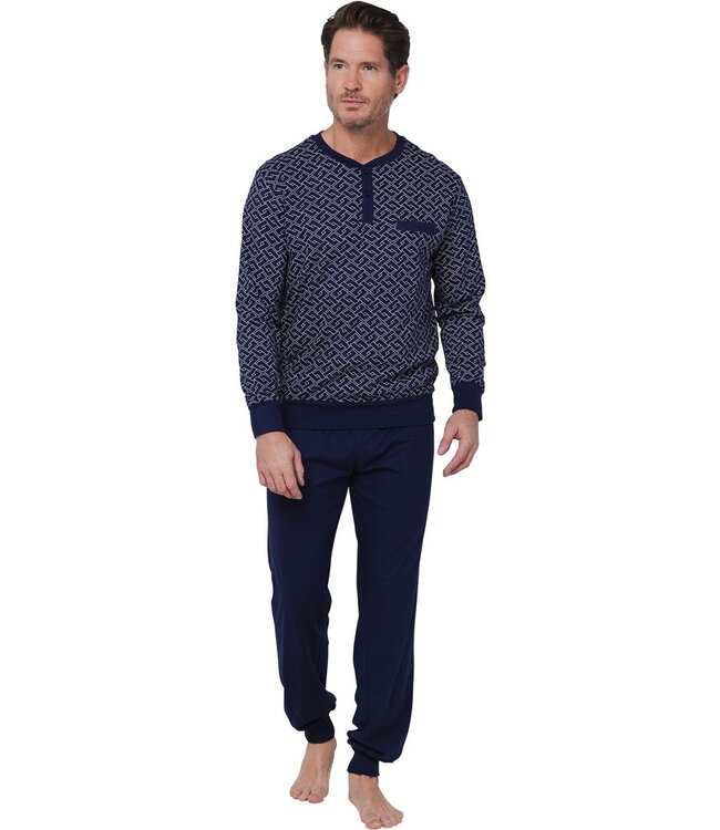 men's long sleeve organic cotton pyjama set with buttons 'brick blocks'