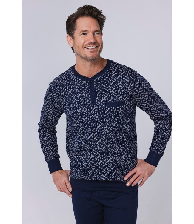 men's long sleeve organic cotton pyjama set with buttons 'brick blocks'