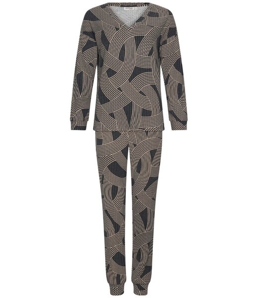 Pastunette Premium ladies wide v-neck luxury lounge pyjama set 'abstract art'