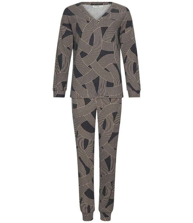ladies wide v-neck luxury lounge pyjama set 'abstract art'