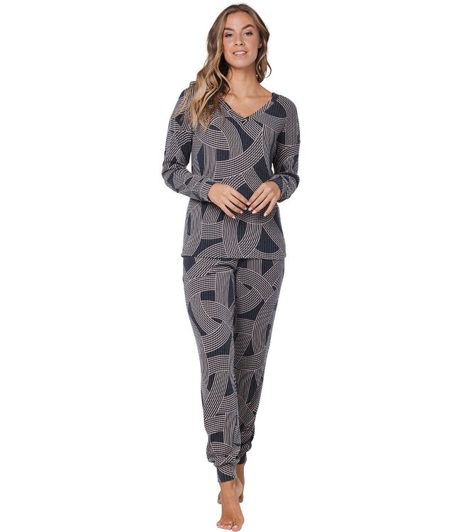 ladies wide v-neck luxury lounge pyjama set 'abstract art'