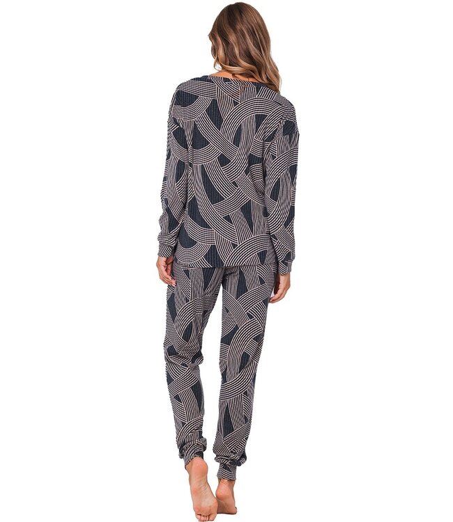 ladies wide v-neck luxury lounge pyjama set 'abstract art'