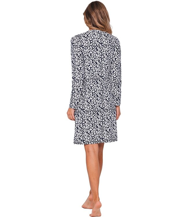 midnight blue cotton-modal nightdress with buttons 'little flowers'