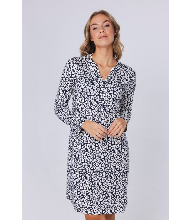 midnight blue cotton-modal nightdress with buttons 'little flowers'