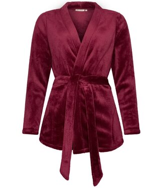 Pastunette Premium Korte, rode, coral-fleece kimono/huisjas met ceintuur 'chic comfort'