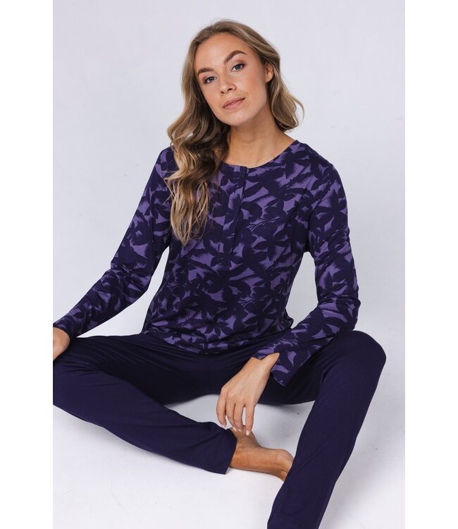 ecovero viscose, luxury lounge pyjama with buttons 'floral garden'