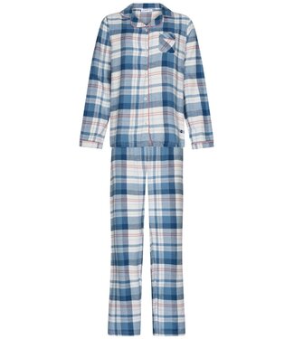 Pastunette Doorknoop dames pyjama met lange mouwen van katoenflanel 'cool blue checks'