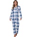 Doorknoop dames pyjama met lange mouwen van katoenflanel 'cool blue checks'