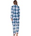 Doorknoop dames pyjama met lange mouwen van katoenflanel 'cool blue checks'