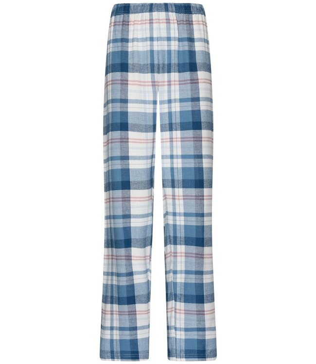 Doorknoop dames pyjama met lange mouwen van katoenflanel 'cool blue checks'
