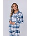 Doorknoop dames pyjama met lange mouwen van katoenflanel 'cool blue checks'