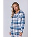 Doorknoop dames pyjama met lange mouwen van katoenflanel 'cool blue checks'