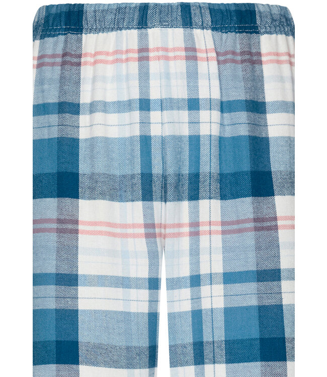 Doorknoop dames pyjama met lange mouwen van katoenflanel 'cool blue checks'