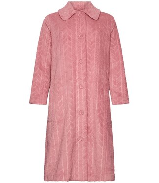 Pastunette Warme fleece, roze, doorknoop ochtendjas ‘embossed weaves’