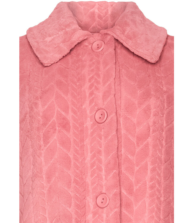 warm fleece full button pink morning gown 'embossed weave'