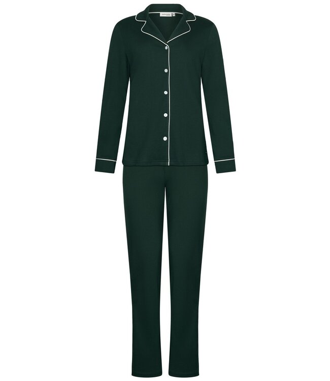 ladies luxury full button cotton interlock pyjama 'chic green beauty
