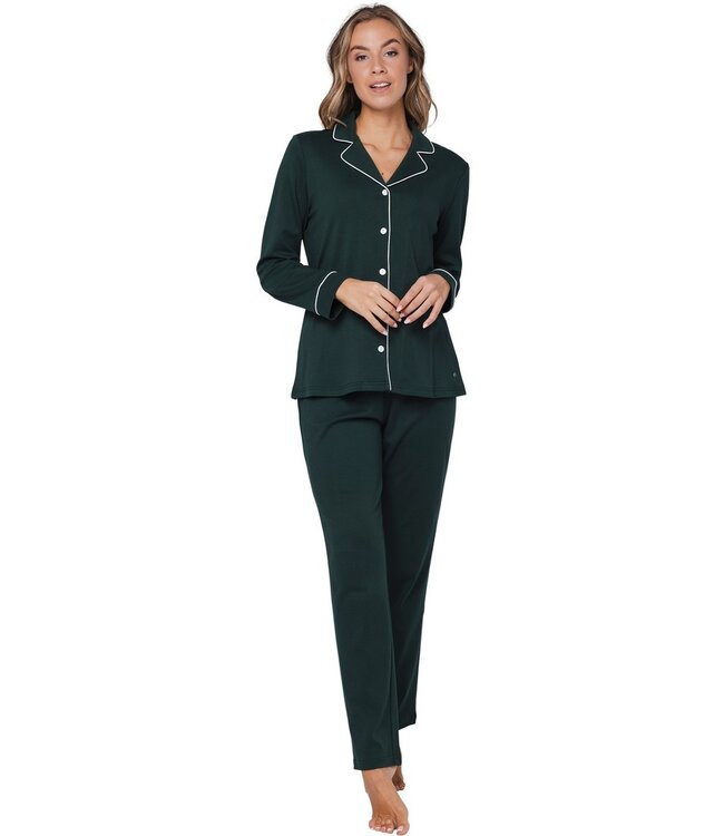 ladies luxury full button cotton interlock pyjama 'chic green beauty