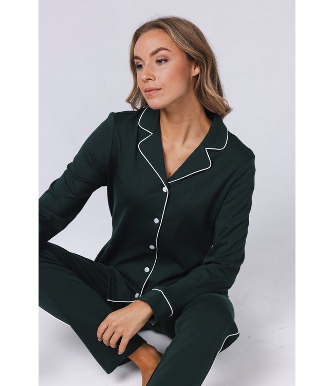 ladies luxury full button cotton interlock pyjama 'chic green beauty