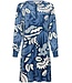Pastunette Blauw velours home-lounge dress met knopen ‘bold arty leaves’