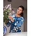 Blauw velours home-lounge dress met knopen ‘bold arty leaves’