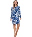 Blauw velours home-lounge dress met knopen ‘bold arty leaves’