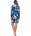 Blauw velours home-lounge dress met knopen ‘bold arty leaves’