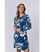 Blauw velours home-lounge dress met knopen ‘bold arty leaves’